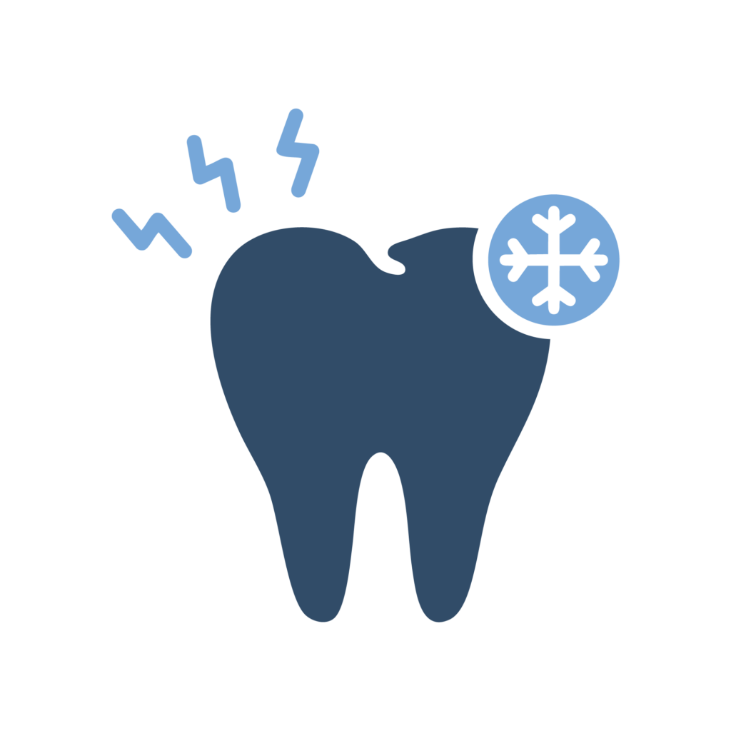 Tooth with sensitivity symbols and cold icon, representing tooth sensitivity issues related to dental care and comfort at Progressive Dental Care.